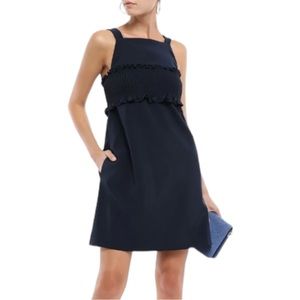 Tibi Women's Size 6 Navy Blue Ruffle-Trimmed Cady Mini‎ Dress